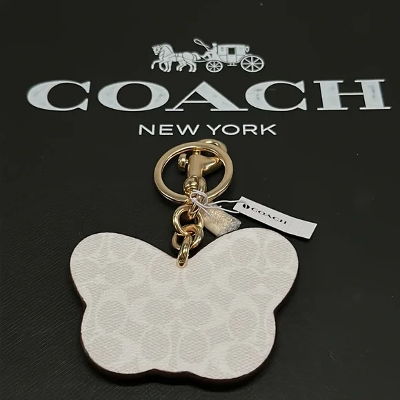 NWT Coach Butterfly Bag Charm Signature Canvas Leather Graphic Keychain FOB 8248 - Picture 8 of 8